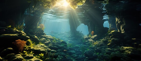 Obraz premium Underwater Cave with Sunlight