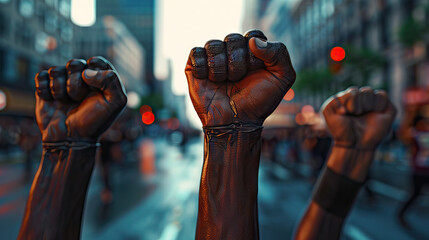 Marching Towards Justice: Fists Raised in Defiance and Determination - obrazy, fototapety, plakaty