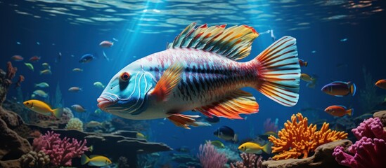 Fototapeta premium underwater image of tropical fish with coral reef background