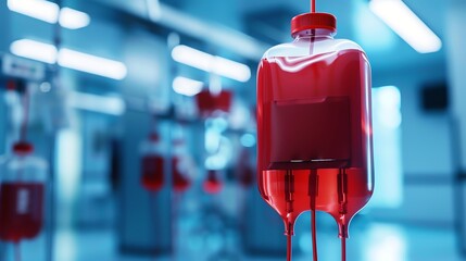 Blood transfusion bags are hanging - obrazy, fototapety, plakaty