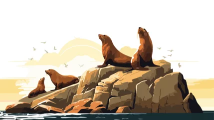 Foto op Canvas A playful group of sea lions sunning themselves on © zoni