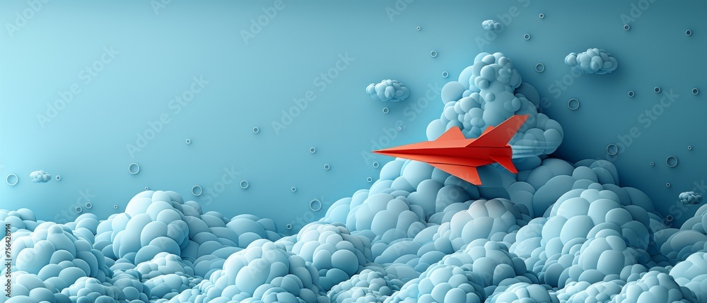 Aufkleber cartoon paper planes with clouds in the sky. send an email or message concept. social media illustra