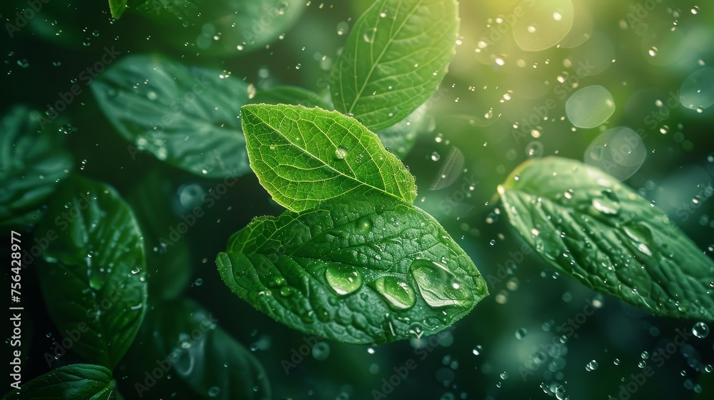 Aufkleber flow of air and mint leaves in foam soap - concept of hygiene and freshness. powerful shield or forc