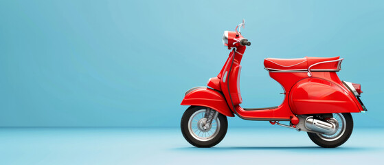 Classic red scooter stands out against a minimalist blue background.