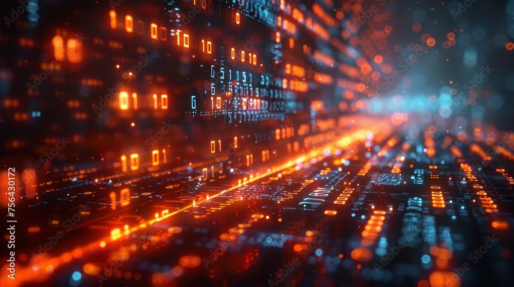 Fototapete Developing a digital transformation concept, engineering a system, coding binary code, and programming.