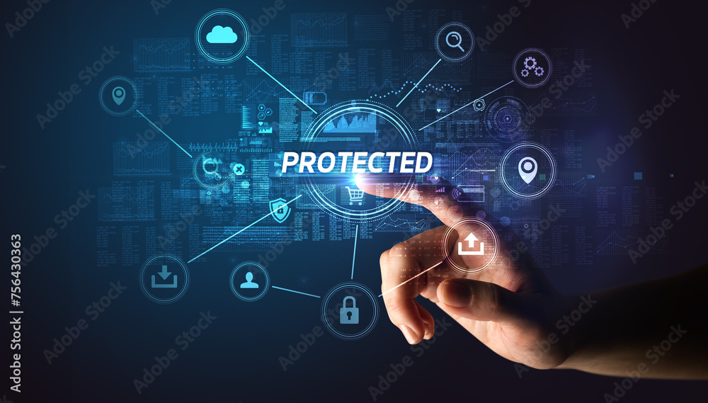 Aufkleber Hand touching cybersecurity button concept concept