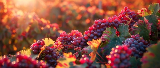 Sunset in countryside with ripe grapes