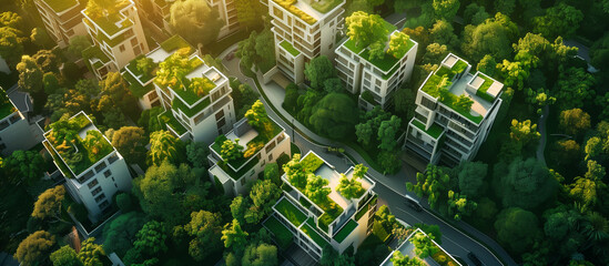neighborhood green sustainable modern residential area concept - obrazy, fototapety, plakaty