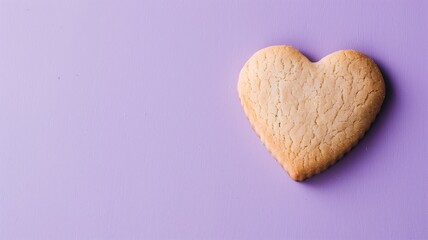 Obraz premium Heart-shaped butter cookie on a textured purple backdrop, conveying affection and treat