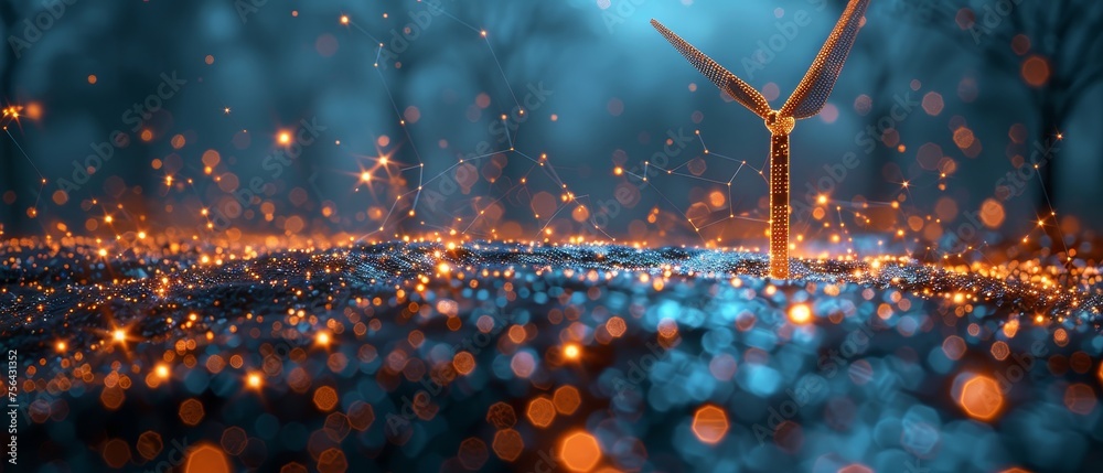 Leinwandbilder an abstract 3d graphic of an abstract solar panel with a wind turbine. concept of renewable energy a