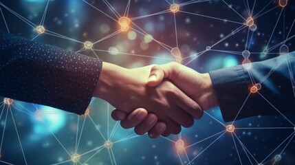 Business network concept. Group of people. Shaking hands. Customers. Human relationship. Success of the business. Management strategy. - obrazy, fototapety, plakaty