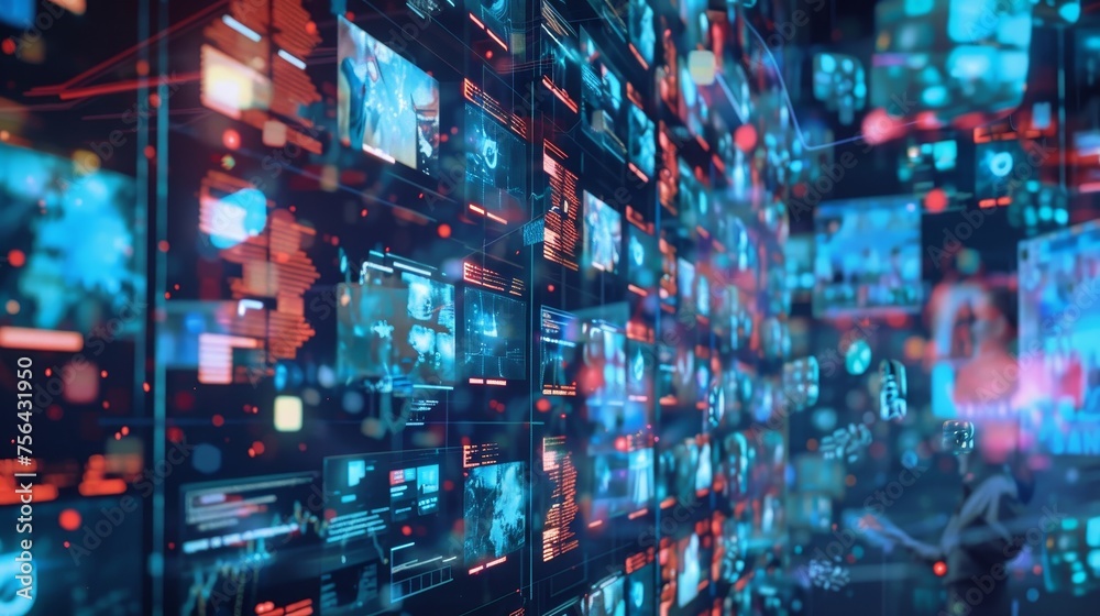 Poster Concept of digital contents. Social networking service. Streaming video. Non-fungible token.