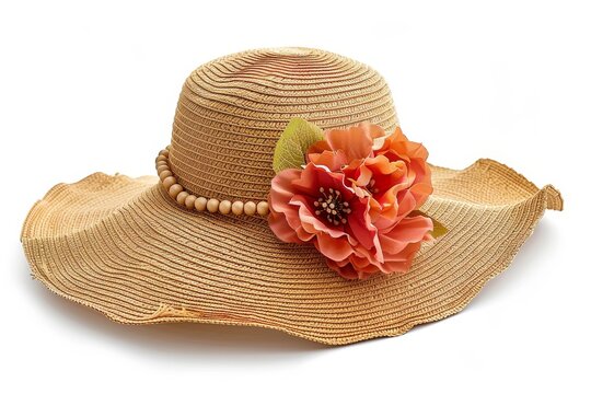 With a flower on a white background, this straw hat is pretty