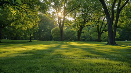 beautiful morning light with sun rays in park