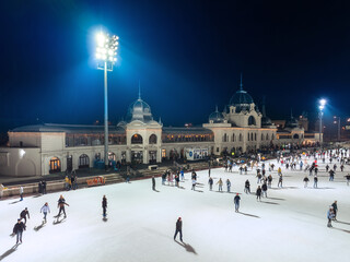 Ice rink in the heart of Budapest, Hungary. Every year all winter time open and popular sport...