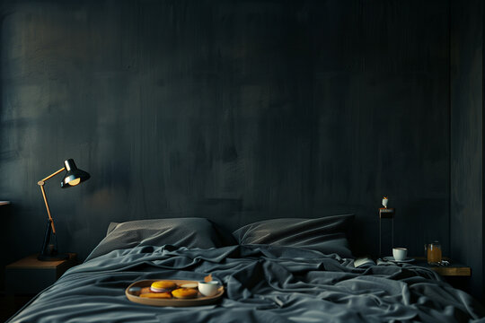 Black stylish loft bedroom.AI generated