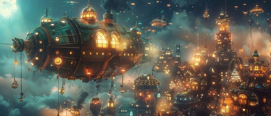 Steampunk voyage vibrant sci-fi charms - obrazy, fototapety, plakaty