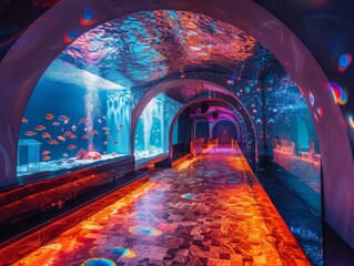 Underwater retro disco glowing fish DJ