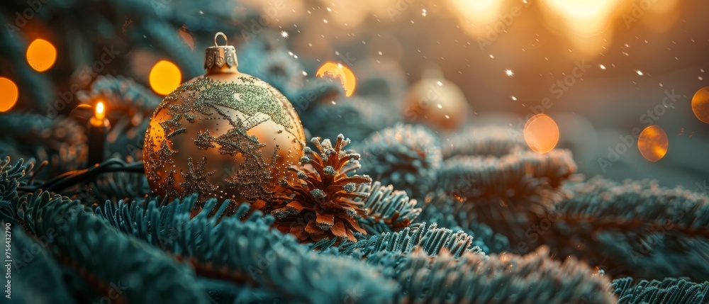 Aufkleber merry christmas and happy new year card in a computer technology style. christmas ball decoration on