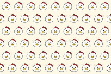 Illustration, wallpaper face of chicken on soft yellow color background.