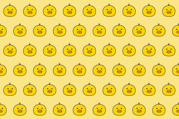 Illustration, wallpaper face of chick on soft yellow color background.