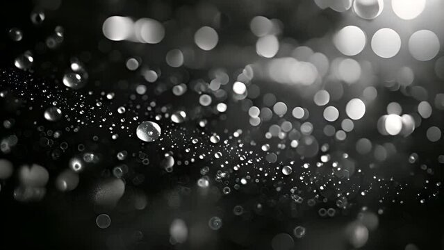 White bokeh particles on black background. Beautiful shine Floating Dust Particles with Flare on Black Background. Video of Dynamic Wind Particles In The Air With Bokeh 4k video black and white