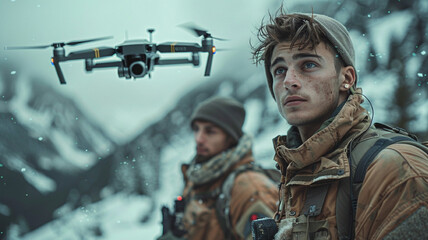 Obraz premium military soldiers operate a drone. FPV drone.