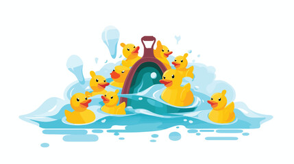 Fototapeta na wymiar A rubber duck leading a group of bathtub toys 