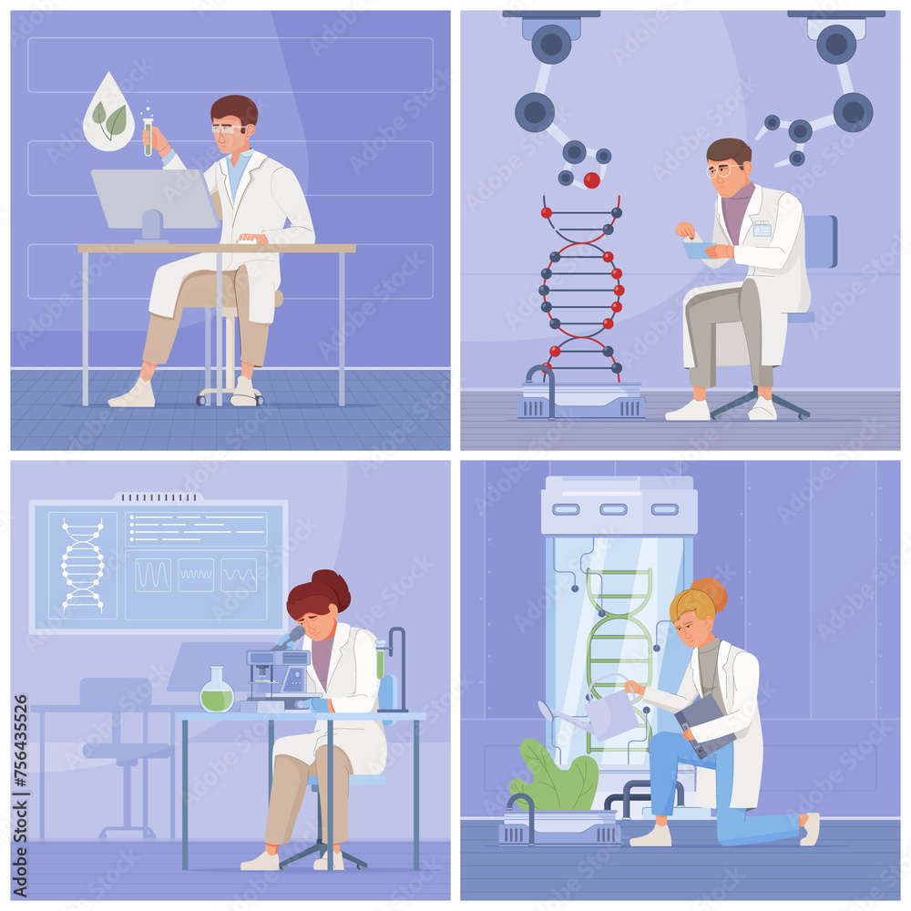 Poster biotechnology illustrations in flat design