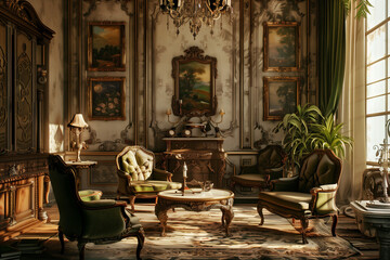 Fototapeta na wymiar Vintage classic furniture decoration room.AI generated