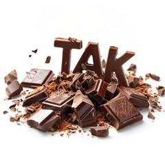 Fototapeta premium Czekoladowy tekst YES! Słowo YES składa się z czekolady. Czekolada w kształcie napisu YES. Wiadomość ze sklepu z czekoladą. Znak 