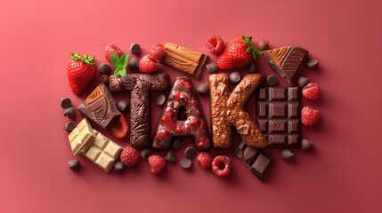 Czekoladowy tekst YES! Słowo YES składa się z czekolady. Czekolada w kształcie napisu YES. Wiadomość ze sklepu z czekoladą. Znak 