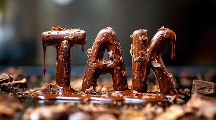Czekoladowy tekst YES! Słowo YES składa się z czekolady. Czekolada w kształcie napisu YES. Wiadomość ze sklepu z czekoladą. Znak 