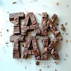 Czekoladowy tekst YES! Słowo YES składa się z czekolady. Czekolada w kształcie napisu YES. Wiadomość ze sklepu z czekoladą. Znak "tak" dla czekolady! Prezentacja, post + reklama