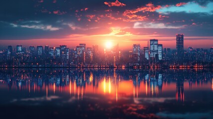 Fototapeta na wymiar Majestic Sunset Painting the Urban Skyline. Generative AI