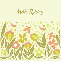 Aesthetic contemporary printable seamless pattern with tulips. Modern floral background for textile, fabric, wallpaper, wrapping, gift wrap, paper, scrapbook and packaging.Vector naive art print