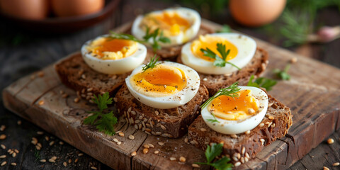 hard boiled egg sandwich with brown bread with seeds, 