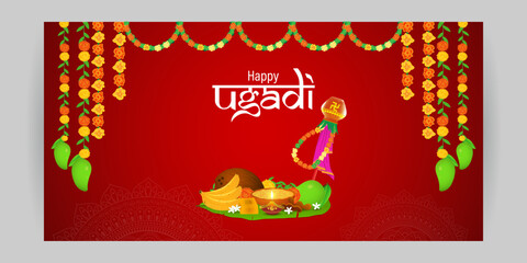 Vector illustration of Happy Ugadi social media feed template