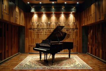 Classic black piano in the room