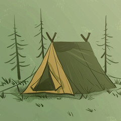  secluded green tent in a forest clearing for a rustic camping adventure, tent, nature, 