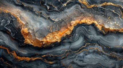 Black and Gold Marble Wallpaper With Orange Highlights