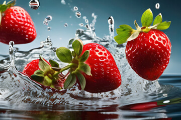 Erdbeeren die in Wasser fallen Nahaufnahme Hintergrund