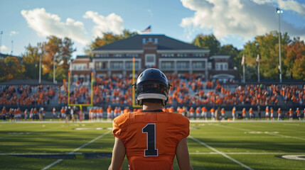 Fototapeta premium Football Player in Orange Uniform on Field