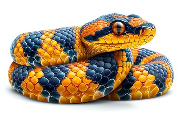 Obraz premium A colorful snake with striking blue scales and orange patterns coiled neatly.