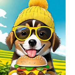 햄버거를 좋아하는 강아지