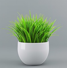 Vibrant green grass in a modern textured gray pot is the perfect interior design and home decor element.