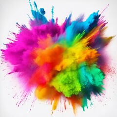 A vibrant burst of colors holi paint powder isolated on a white background, holi background photo