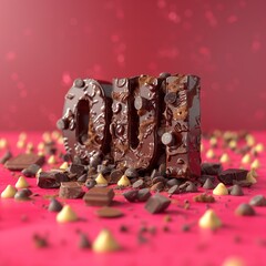 Le texte en chocolat YES ! Le mot OUI est assemblé à partir de chocolat. Du chocolat en forme d'inscription YES. Un message d'un chocolatier. Un signe de oui au chocolat ! Présentation, post + ad - obrazy, fototapety, plakaty
