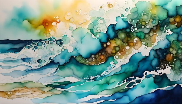 Abstack Ocean Splash Watercolor Painting Background Wallpaper