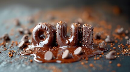 Oui au chocolat ! Le chocolat et le mot OUI. L'inscription est OUI. Un signe fait de chocolat et du texte OUI - attend que vous lui rendiez la pareille. Dites oui au chocolat et à la crème. Magasin - obrazy, fototapety, plakaty